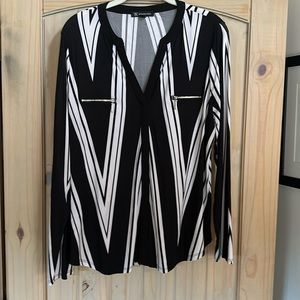 INC International Concepts Black and White Blouse